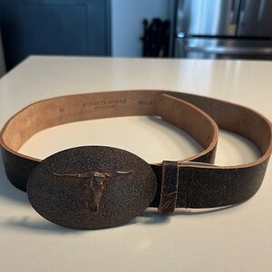 Streets Ahead Distressed Brown Leather Belt with Longhorn Buckle